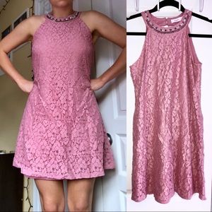 Candie's High Neck Lace Dress Bead Neckline